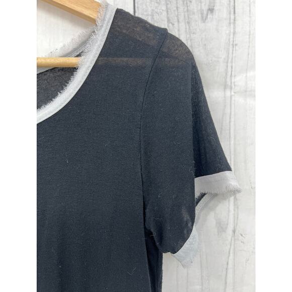 Bobeau XS Black Burnout White Fringe Tee Shirt T-Shirt Short Sleeve - Picture 4 of 9